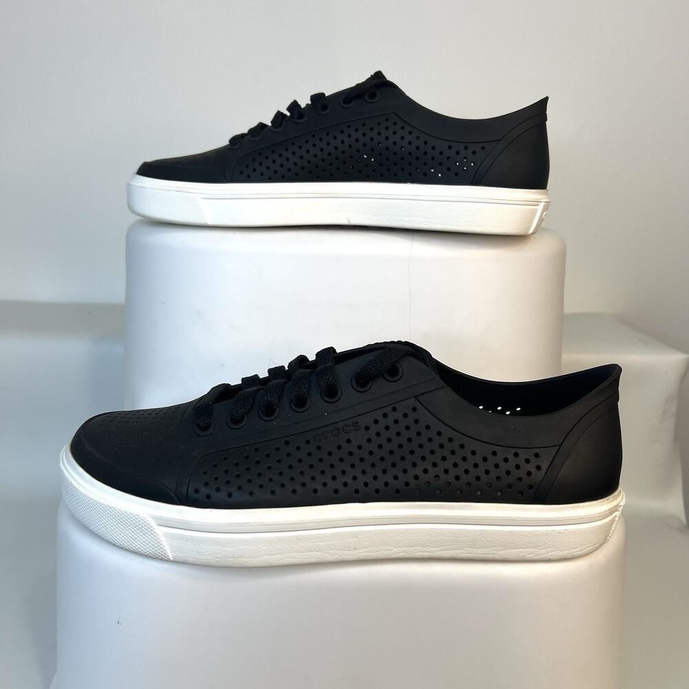 Crocs CitiLane Roka Court Womens Size 9 Black White Lace Up Low Top Casual Shoes